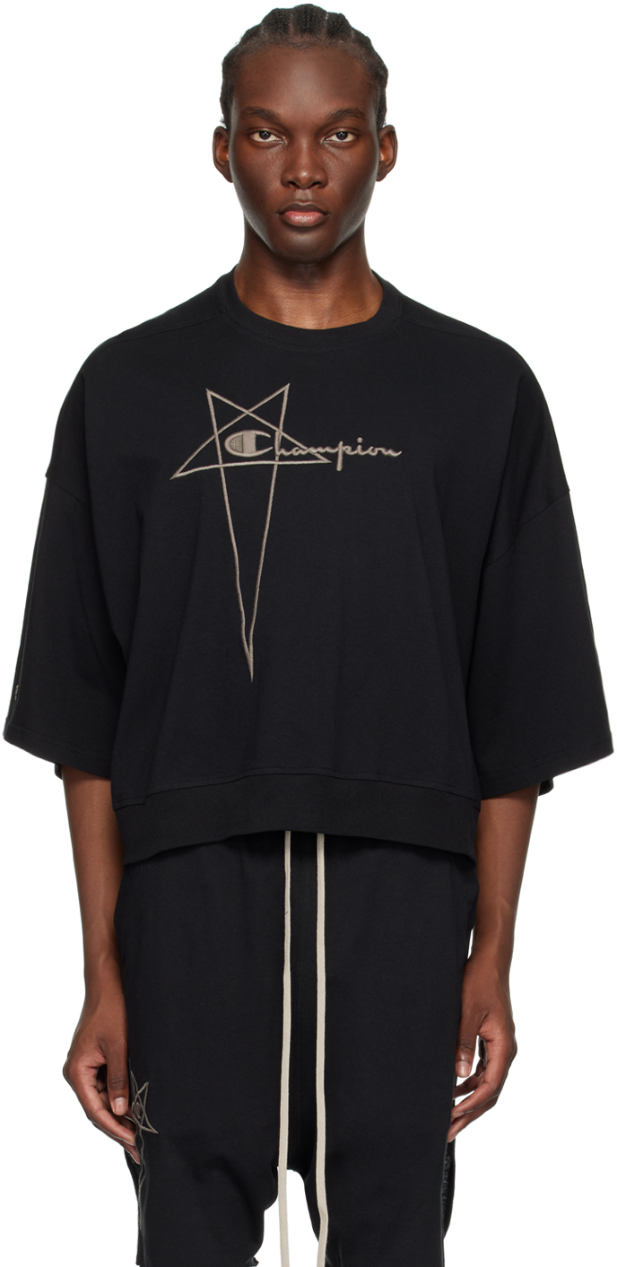 Shop Rick Owens Black Champion Edition Tommy Cropped T-shirt In 09 Black