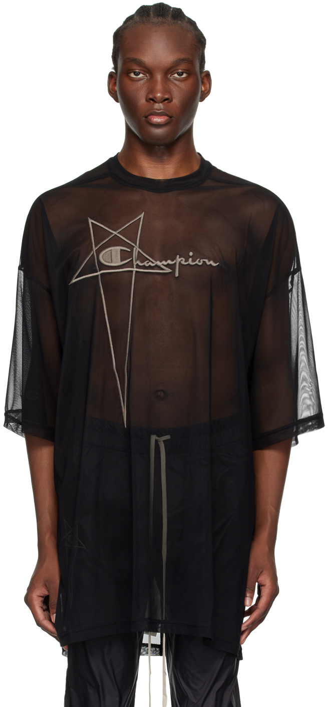 Black Champion Edition Tommy T-Shirt by Rick Owens on Sale