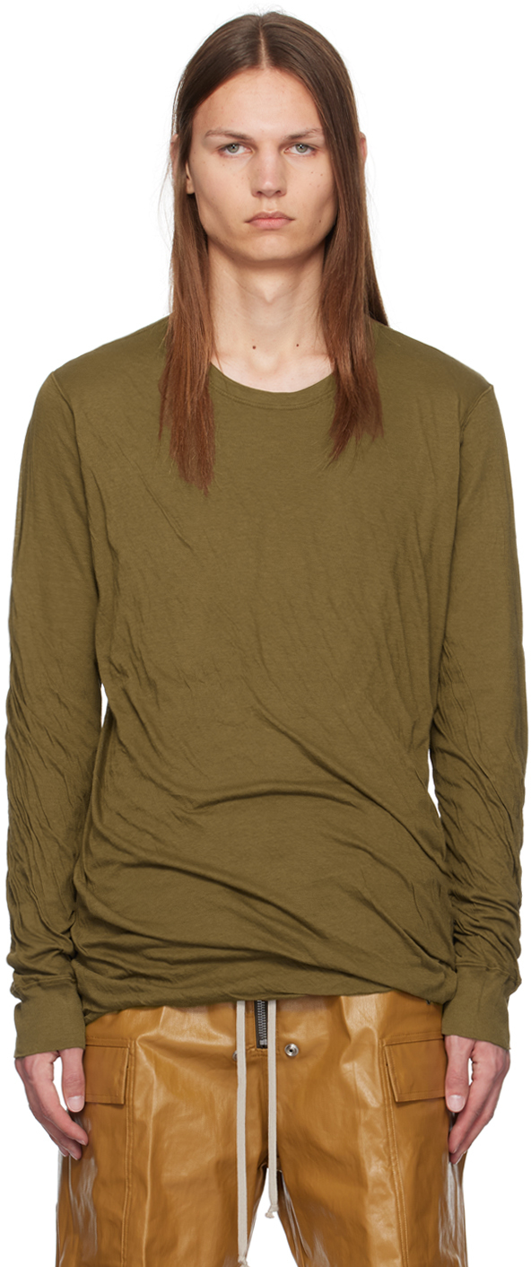 【関税込み】Rick Owens カーキ Porterville Double 長袖Tシャツ Rick Owensのカーキ Porterville Double 長袖Tシャツがセール中