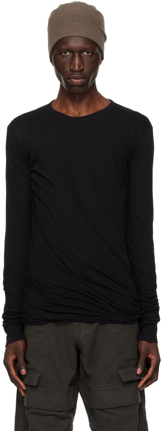 RICK OWENS BLACK PORTERVILLE DOUBLE LONG SLEEVE T-SHIRT 