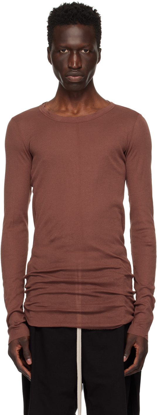 【送料&関税込】Rick Owens Brown Long-sleeve T-shirt In Visc Brown Porterville Rib Long Sleeve T-Shirt by Rick Owens on Sale