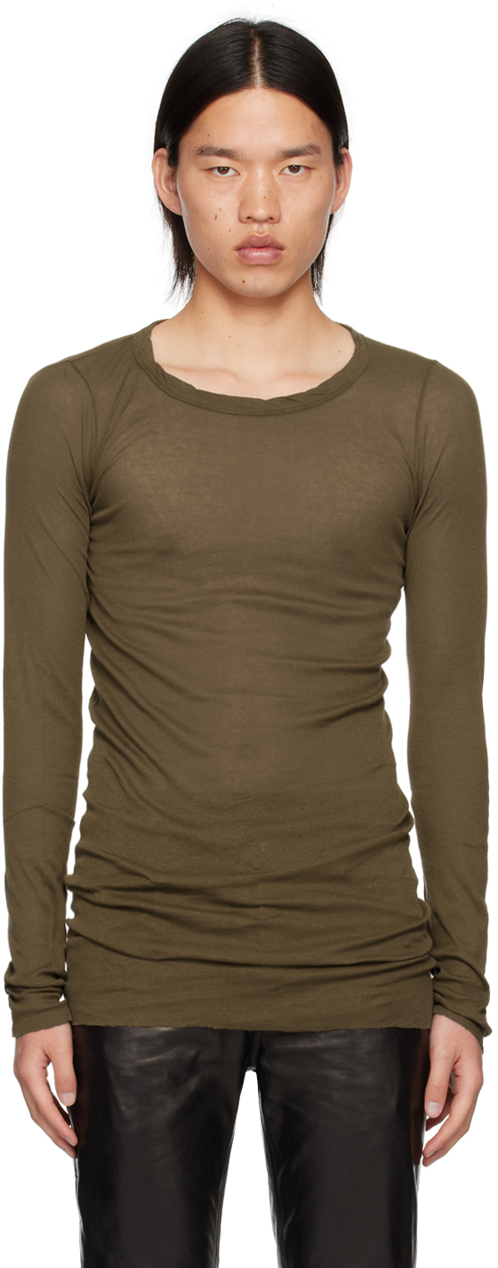 Rick Owens Khaki Porterville Rib Long Sleeve T-shirt In 35 Bean