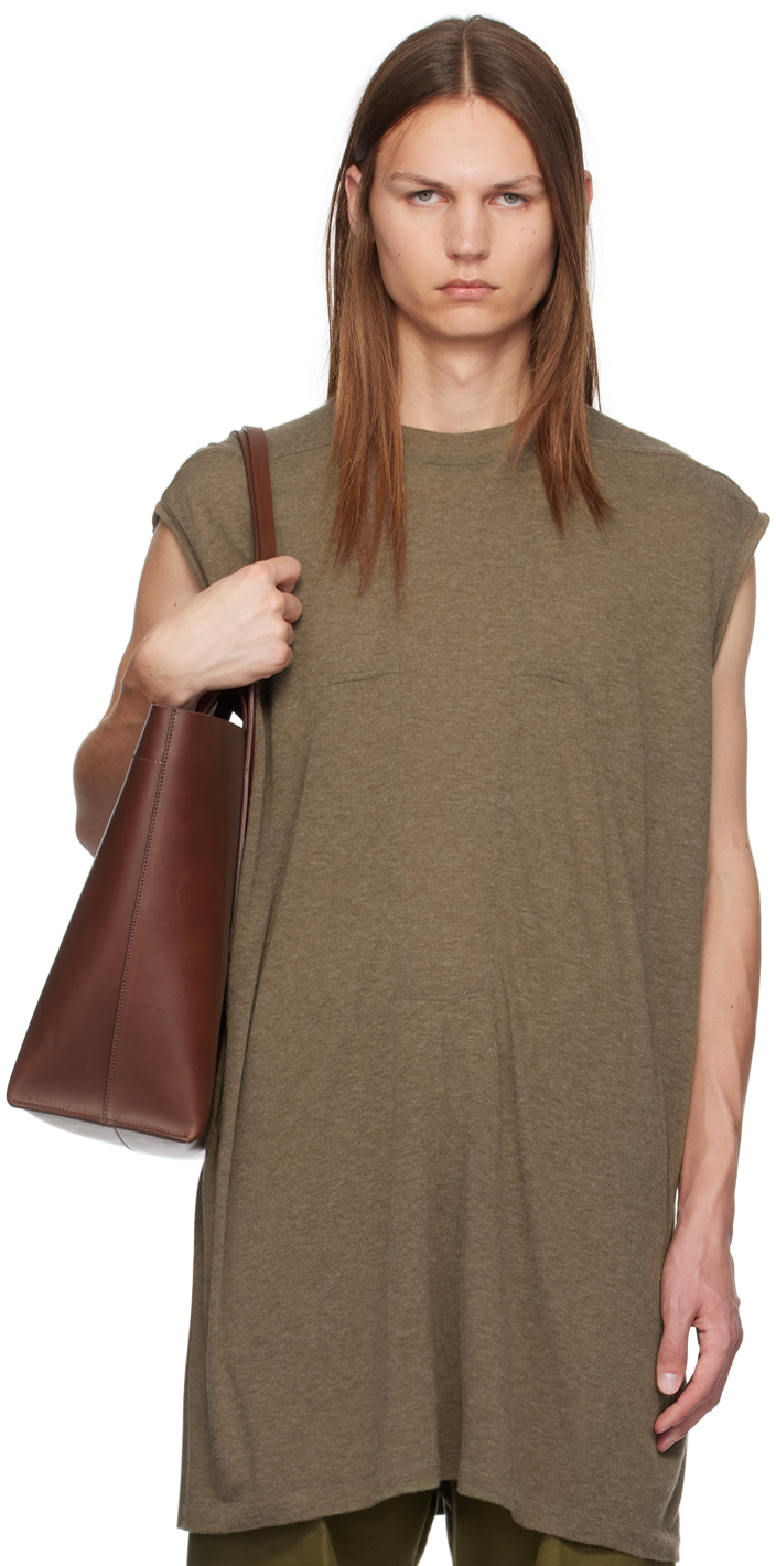 【関税込み】Rick Owens ブラウン Porterville リブ 長袖Tシャツ Rick Owensのブラウン Porterville Rainino Splintered トップス