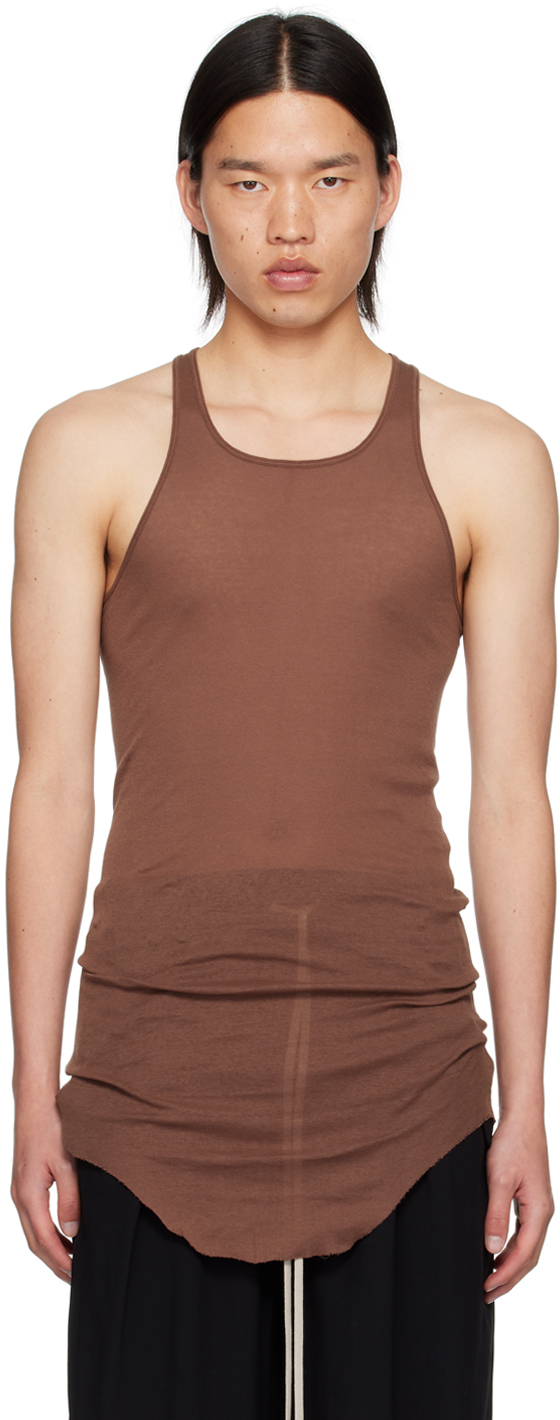 Rick Owens Brown Porterville Basic Rib Tank Top In 93 Throat