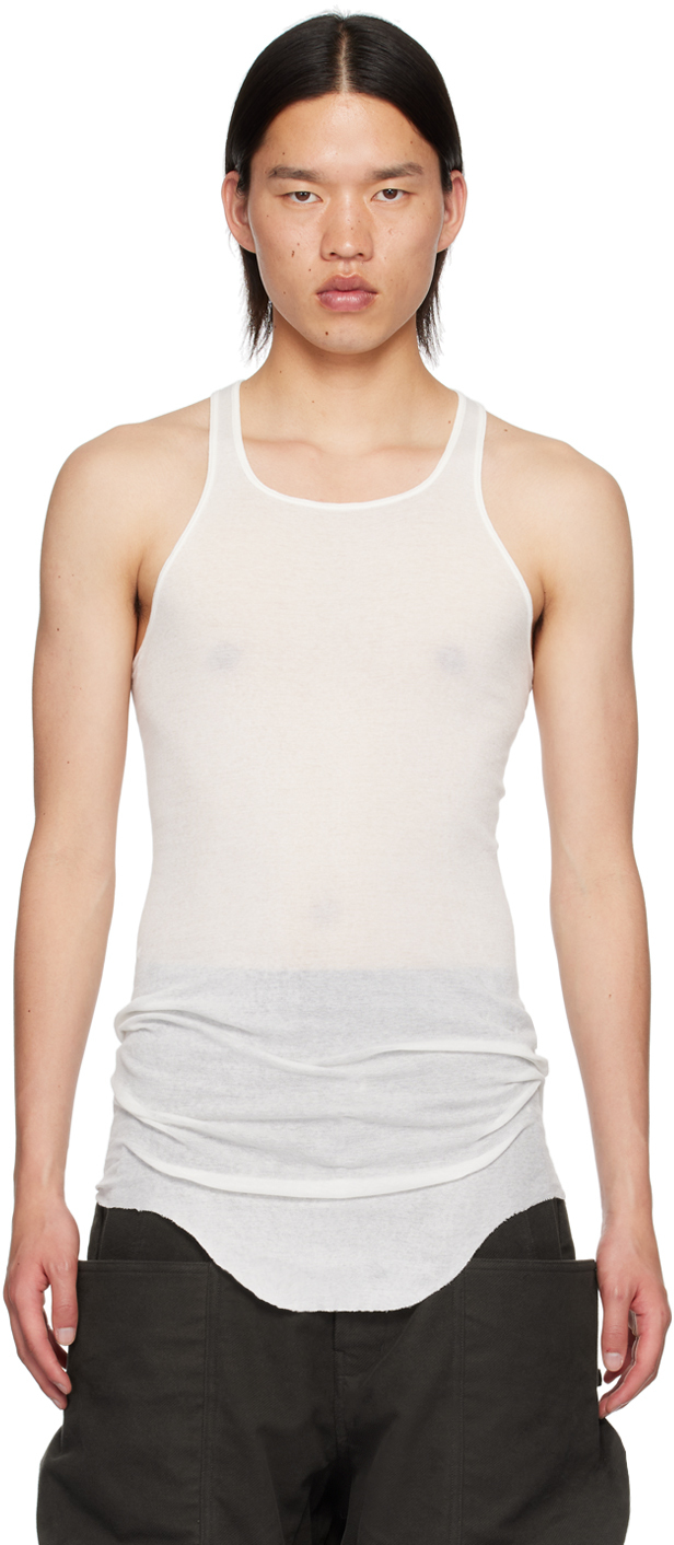 Shop Rick Owens Off-white Porterville Basic Rib Tank Top In 11 Milk