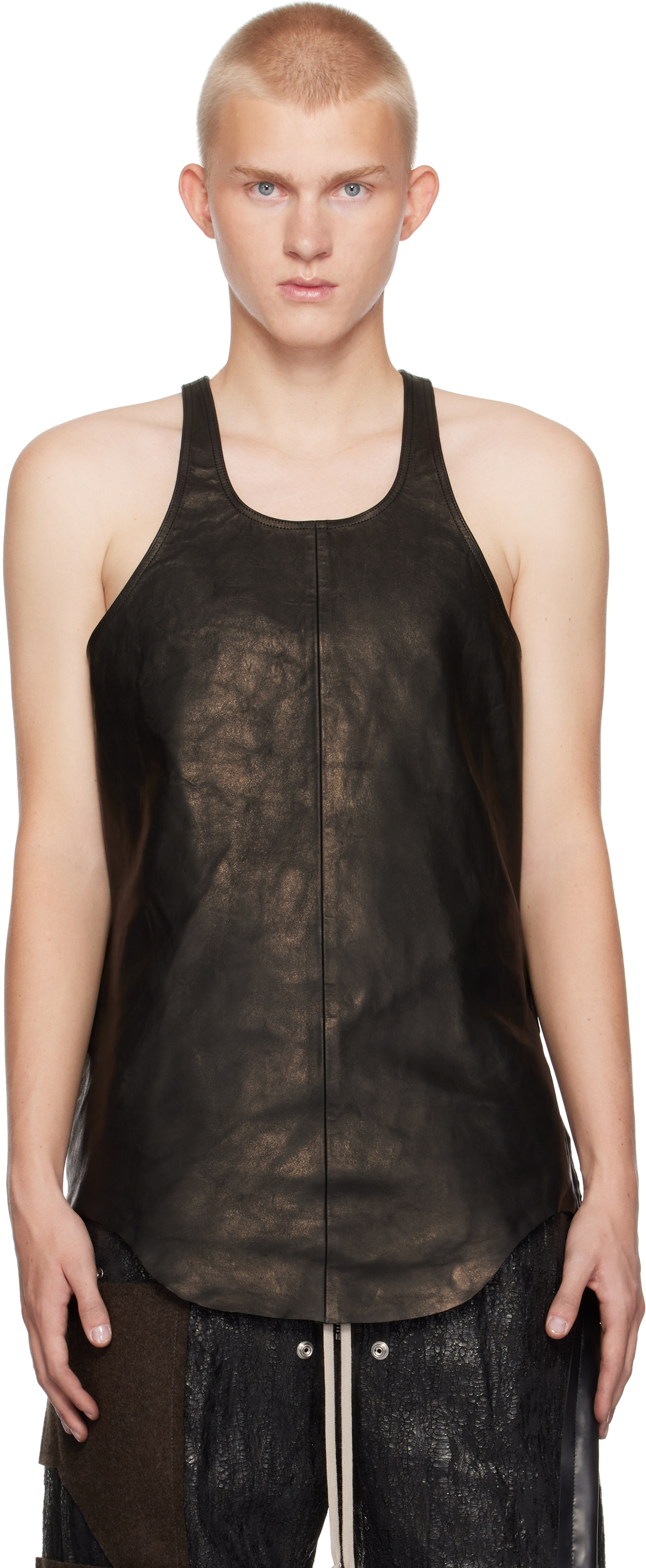 Rick Owens Black Porterville Nappa Lamb Leather Tank Top In 09 Black