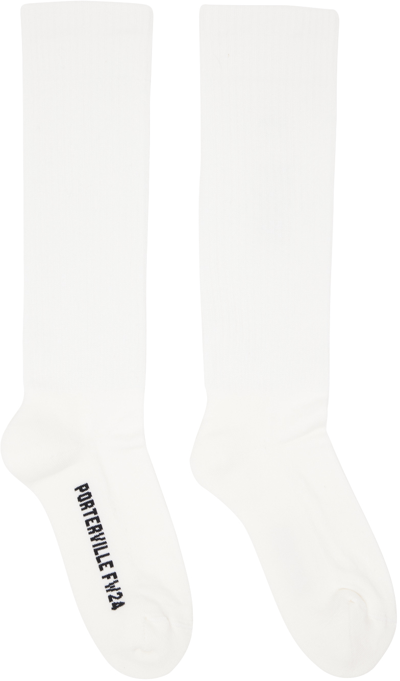 Shop Rick Owens Off-white Porterville Knee High Socks In 119 Milk/black