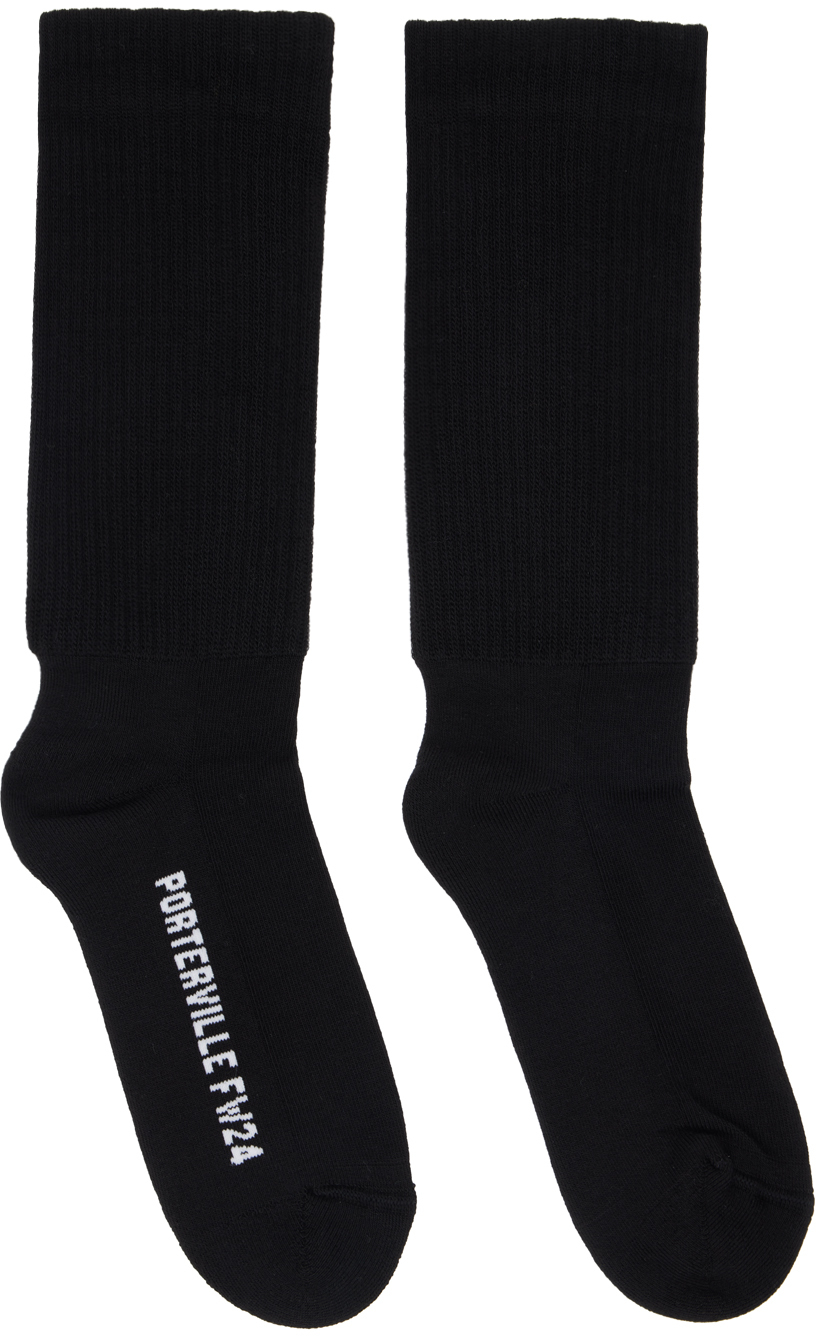 Shop Rick Owens Black Porterville Mid Calf Socks In 911 Black/milk/milk