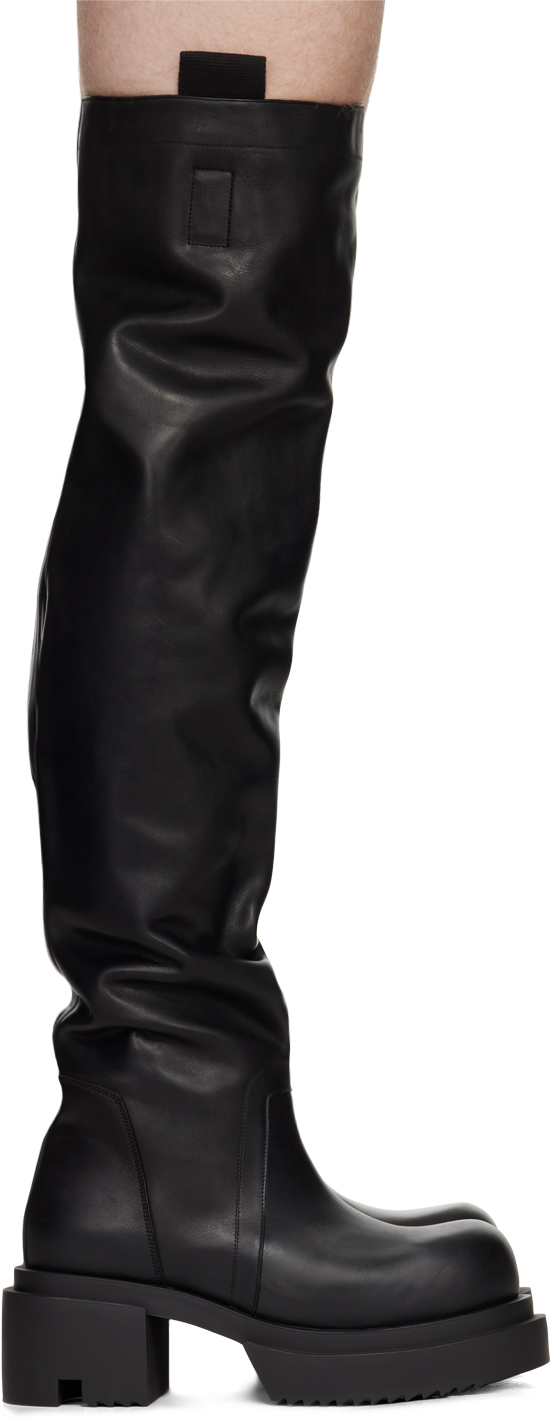 Rick Owens Black Porterville Wader Bogun Tall Boots In 09 Black