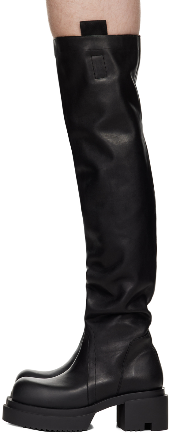 Rick Owens Black Porterville Wader Bogun Tall Boots In 09 Black