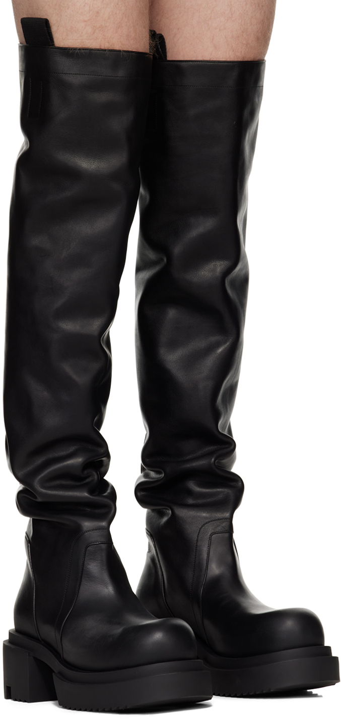 Rick Owens Black Porterville Wader Bogun Tall Boots In 09 Black