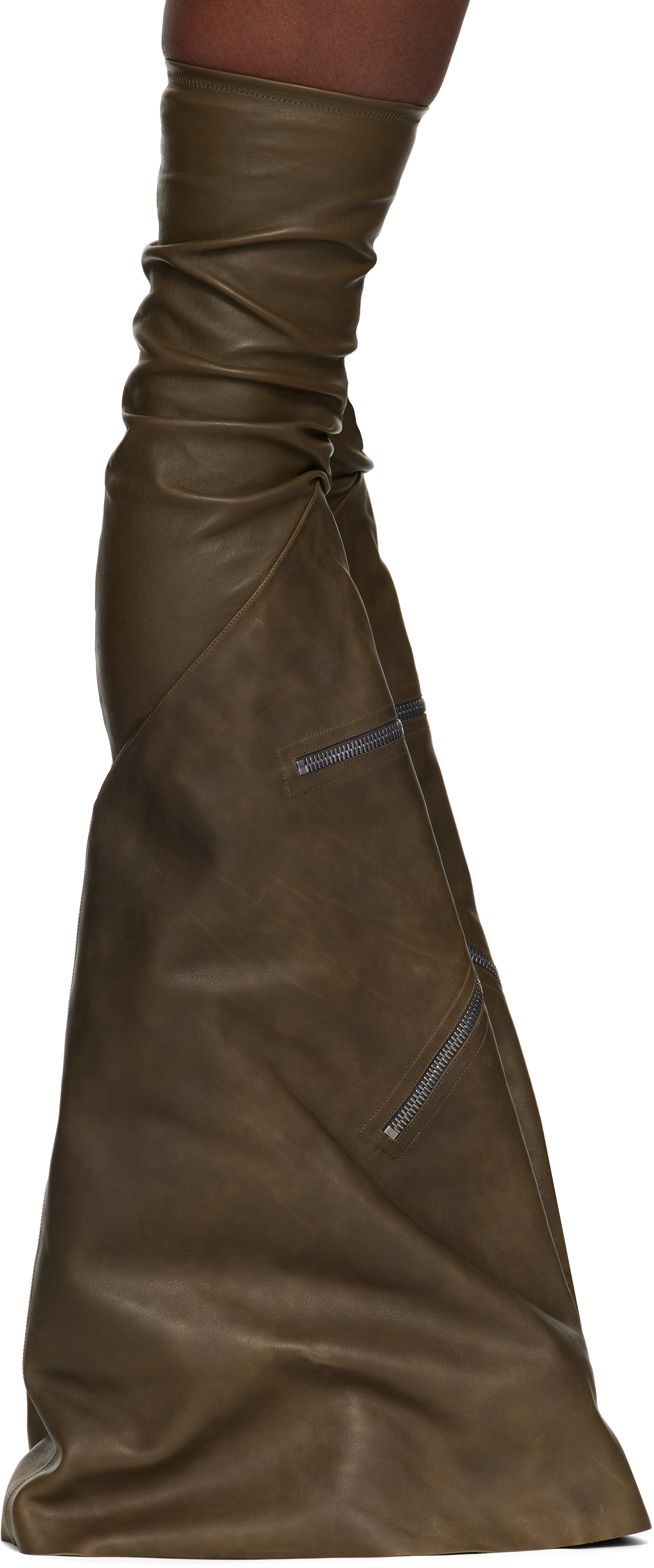 【正規品】Rick Owens カーキ Porterville チェルシーブーツ Rick Owens Grilled プラットフォーム チェルシーブーツ