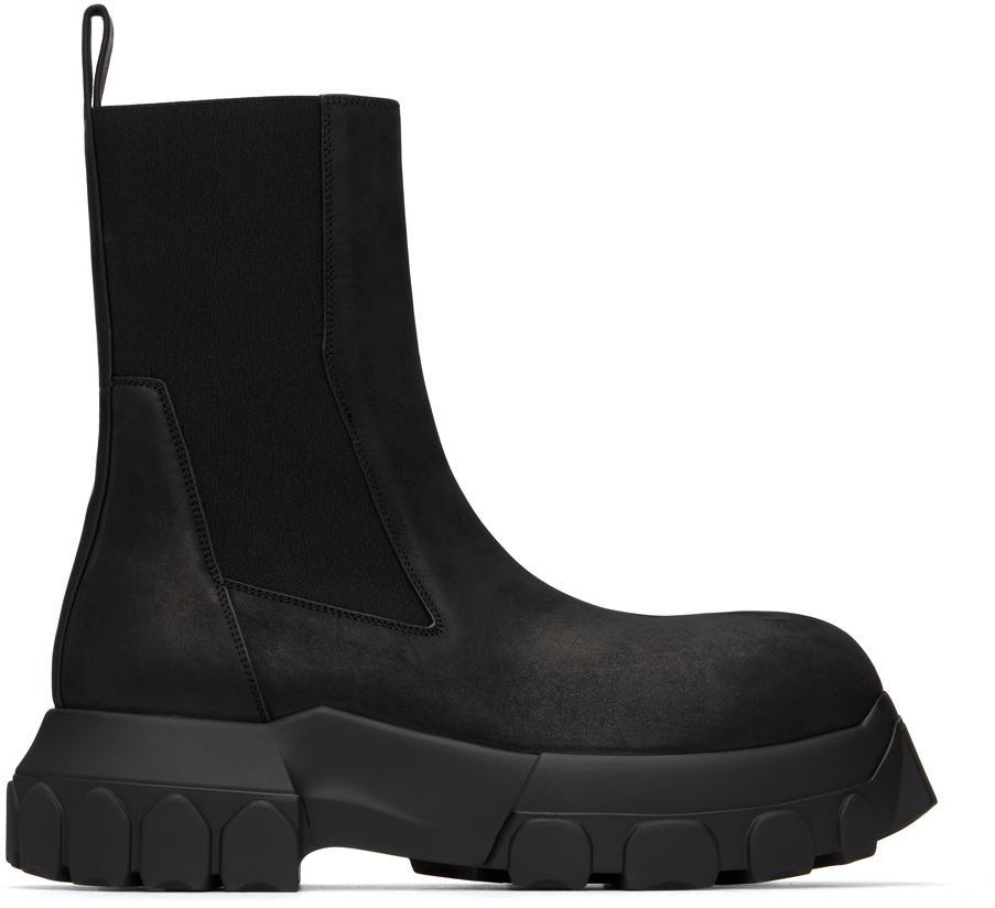 Rick Owens Black Porterville Beatle Bozo Tractor Chelsea Boots In 99 Black/black