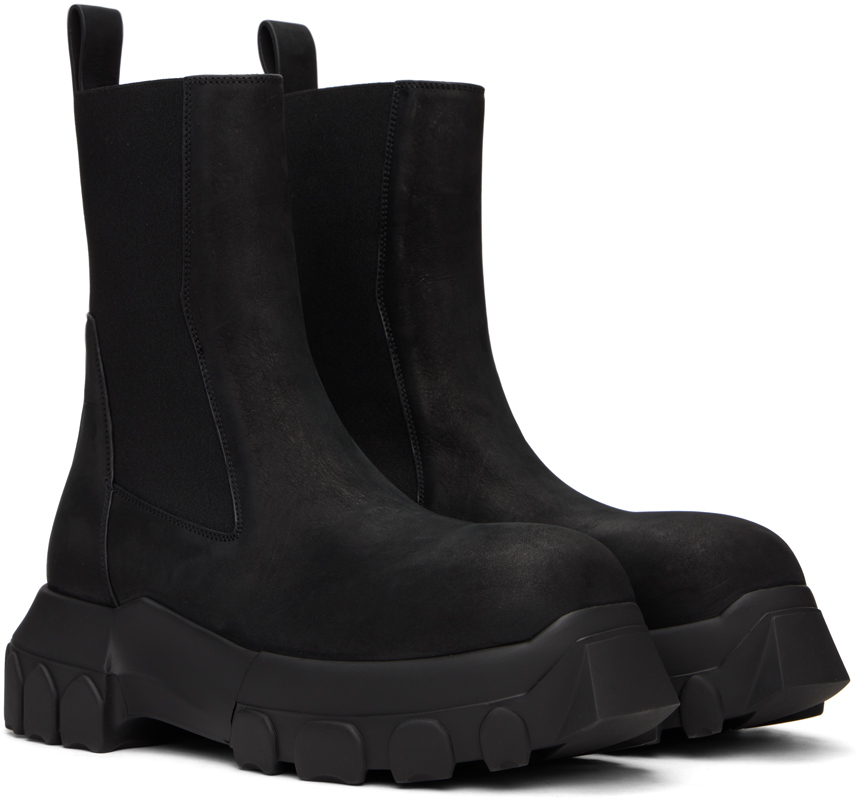 Rick Owens Round Head Chelsea Boots In 99 Black/black