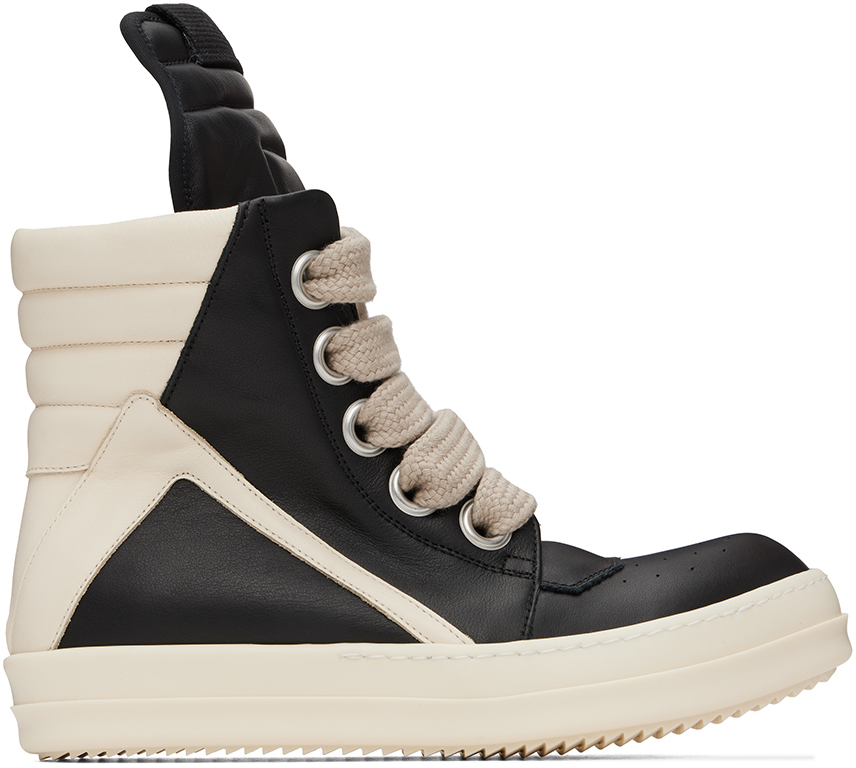 Shop Rick Owens Black Porterville Jumbo Laced Geobasket Sneakers In 9181 Black/milk/pear