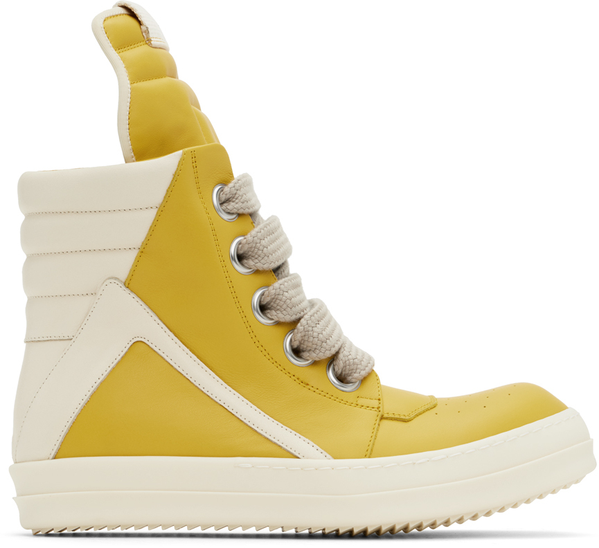 Shop Rick Owens Yellow Jumbolaced Geobasket Sneakers In 12181 Lemon/milk/pea