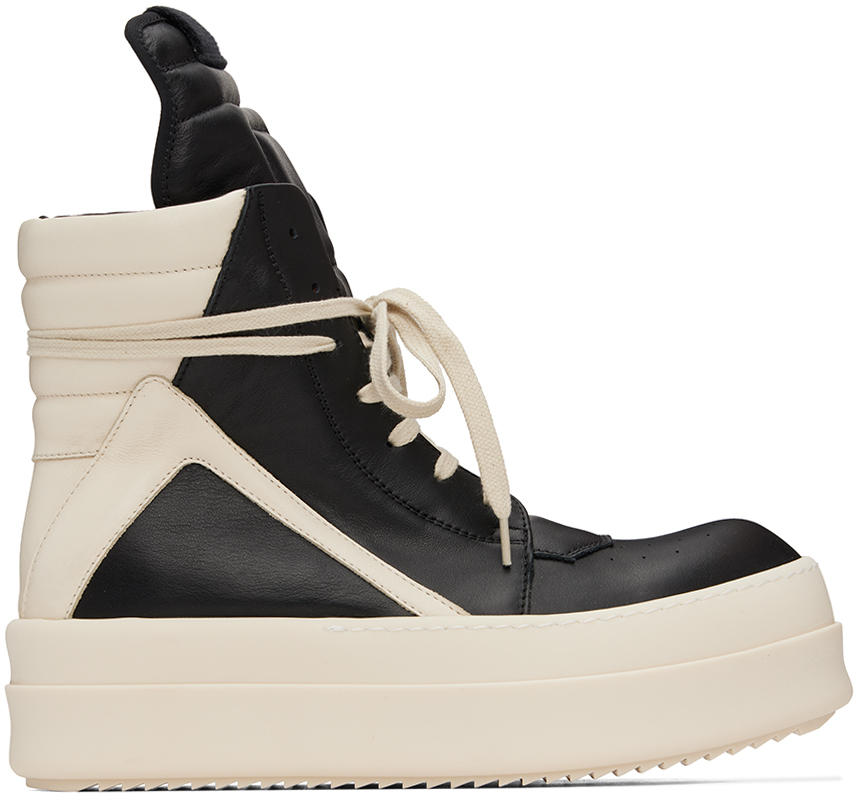 Shop Rick Owens Black Porterville Mega Bumper Geobasket Sneakers In 911 Black/milk/milk