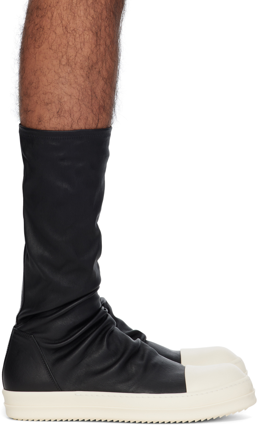 Shop Rick Owens Black Portervile Sock Sneakers In 911 Black/milk/milk