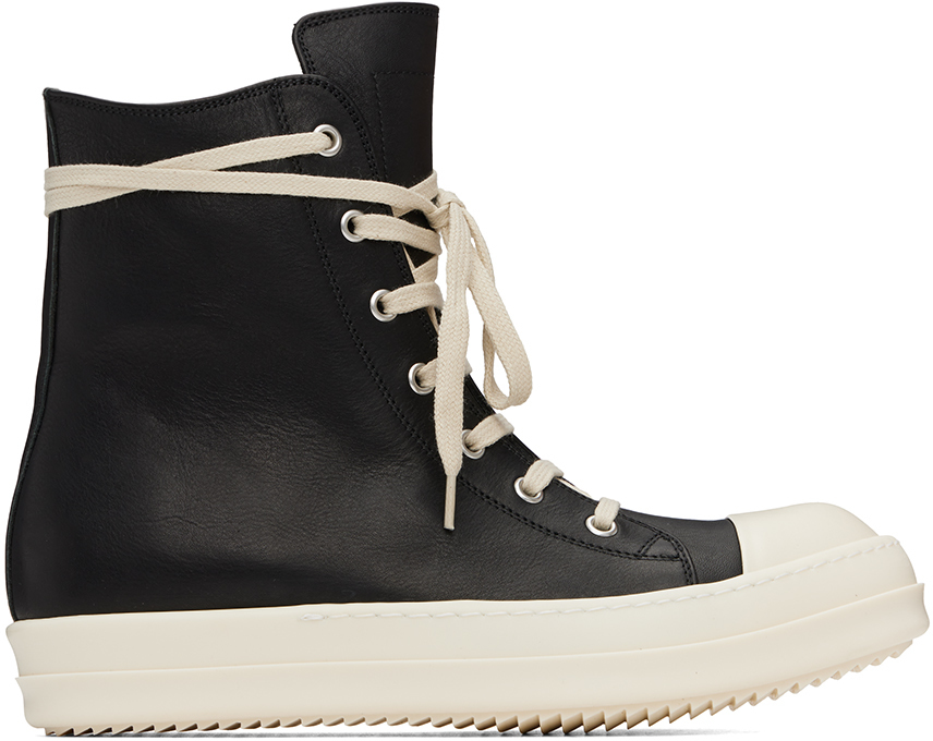 Shop Rick Owens Black Porterville Sneakers In 911 Black/milk/milk