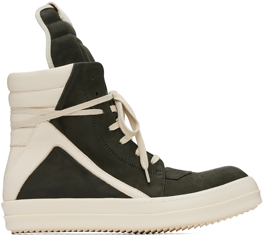 Shop Rick Owens Green Porterville Geobasket Sneakers In 7511 Forest/milk/mil