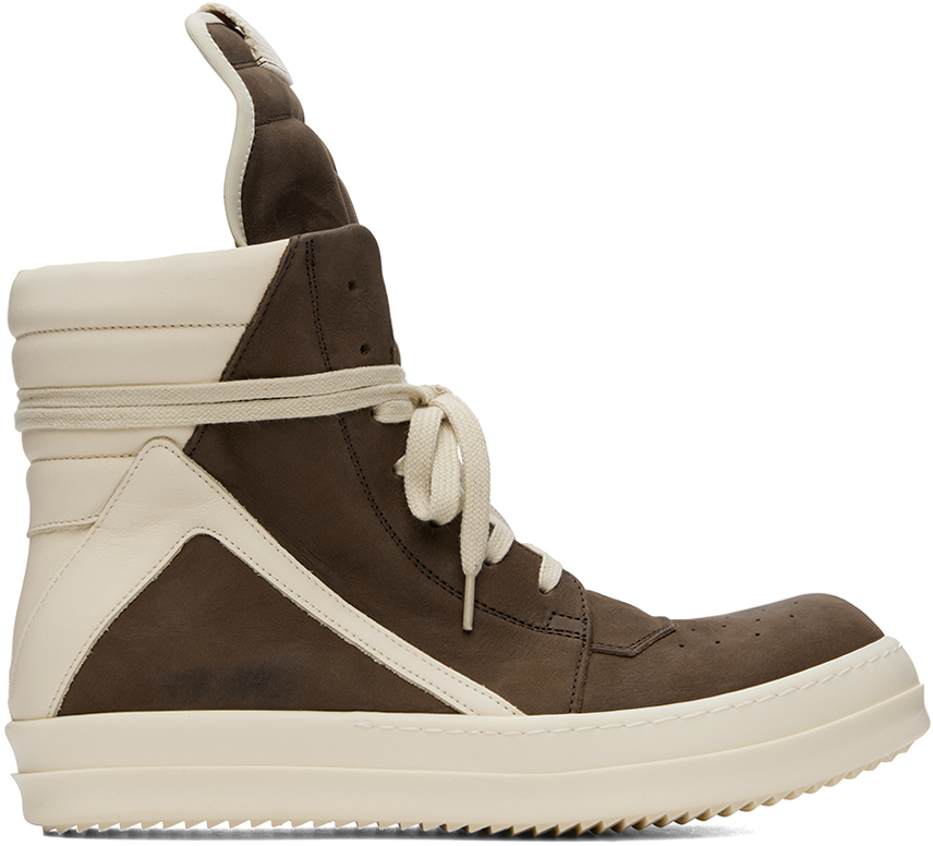 Shop Rick Owens Brown & Off-white Porterville Geobasket Sneakers In 7411 Saddle/milk/mil