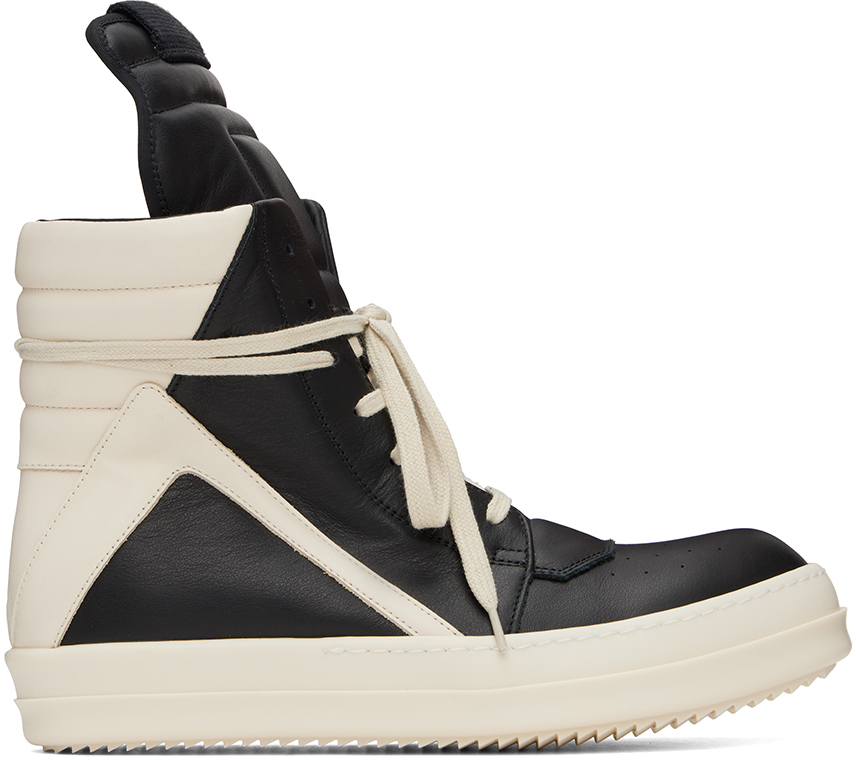 Shop Rick Owens Black Porterville Geobasket Sneakers In 911 Black/milk/milk