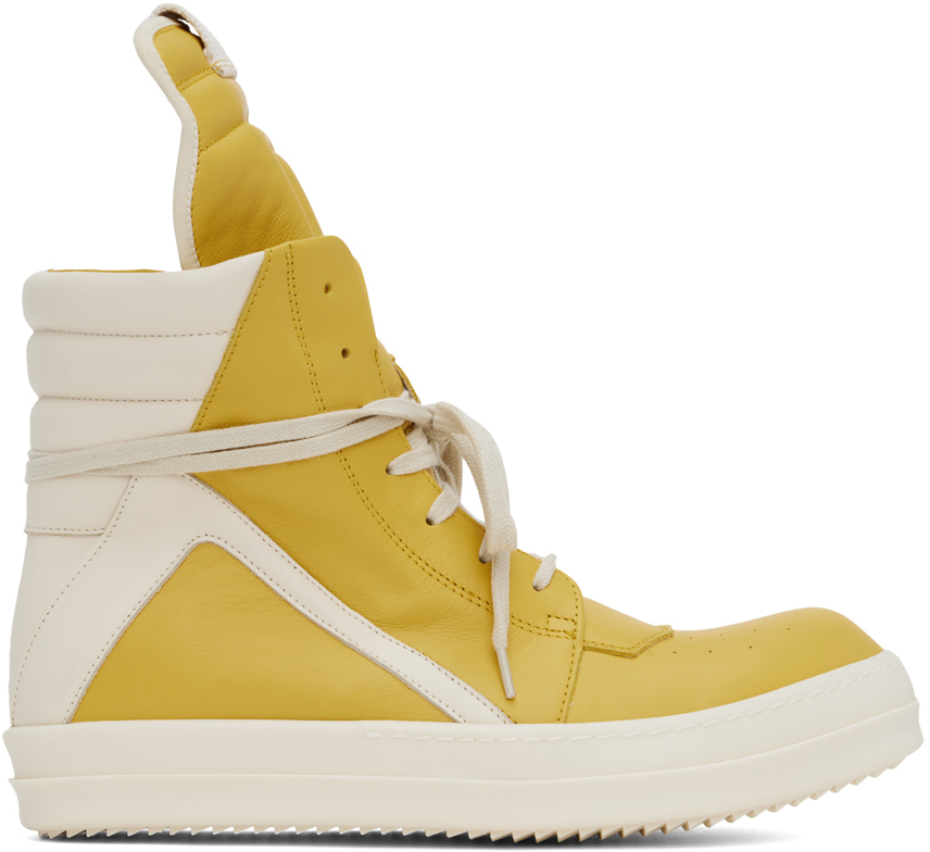 Shop Rick Owens Yellow & White Porterville Geobasket Sneakers In 1211 Lemon/milk/milk