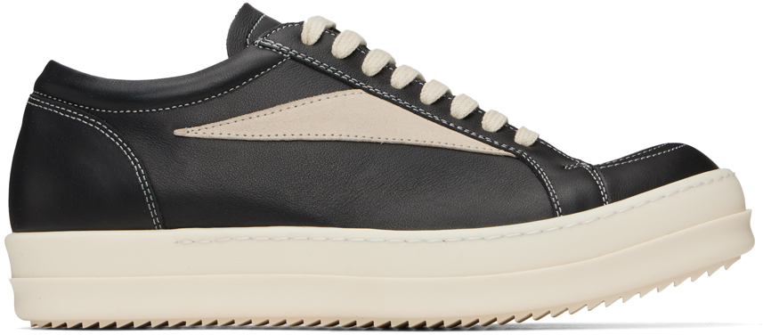 Shop Rick Owens Black Porterville Vintage Sneakers In 911 Black/milk/milk