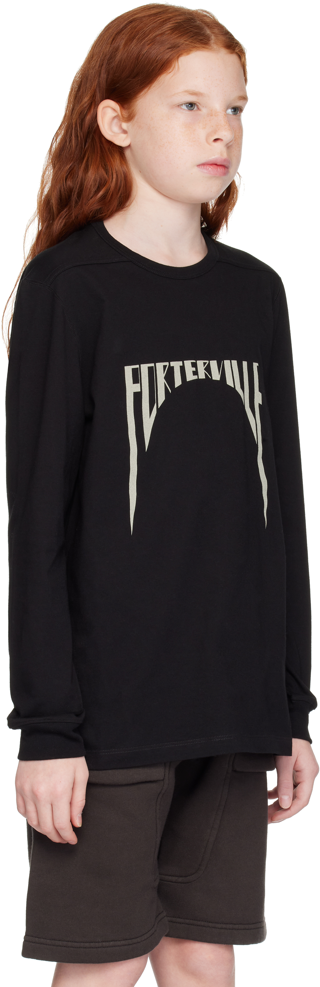 Rick Owens Kids Black Porterville Level Long Sleeve T-shirt In 0908 Black/pearl