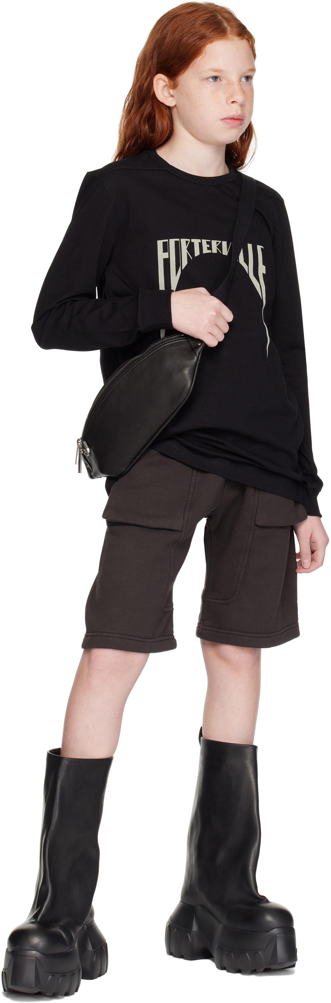 Rick Owens Kids Black Porterville Level Long Sleeve T-shirt In 0908 Black/pearl