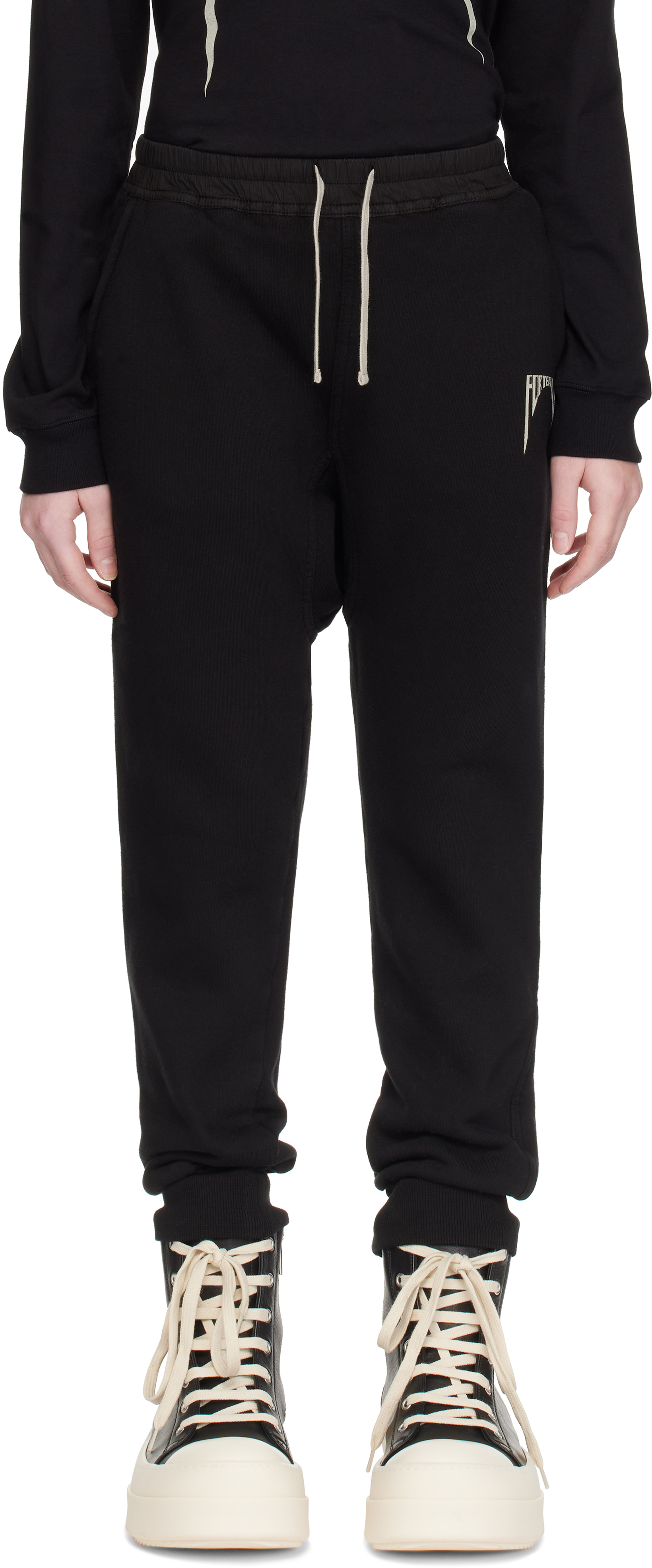Rick Owens Kids Black Porterville Drawstring Sweatpants In 0908 Black/pearl
