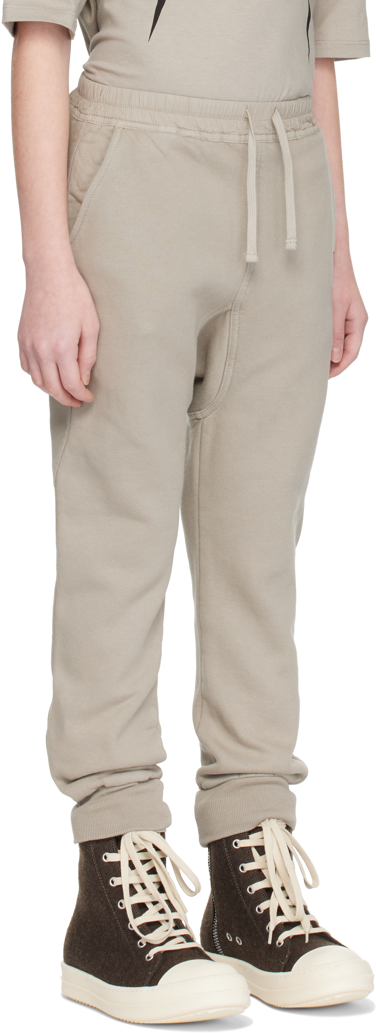 Rick Owens Kids Taupe Porterville Drawstring Sweatpants In 0809 Pearl/black