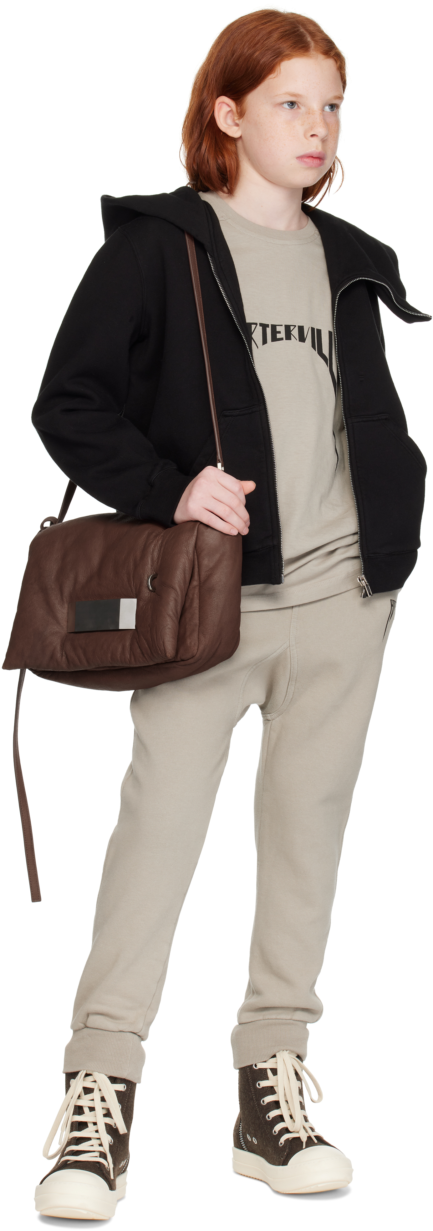 Rick Owens Kids Taupe Porterville Drawstring Sweatpants In 0809 Pearl/black