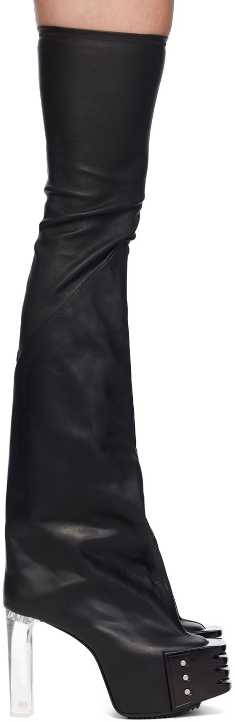 rick owens black porterville flared kiss 65 tall boots