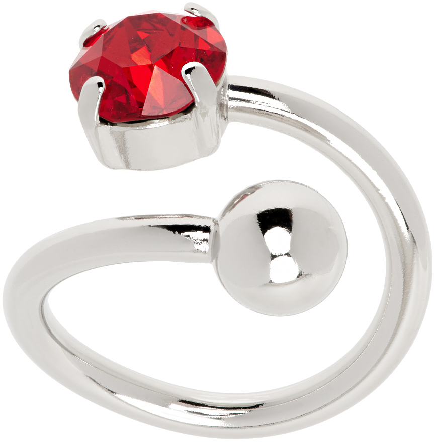 Silver & Red Jackie Ring