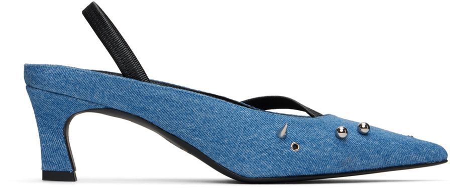 Shop Justine Clenquet Blue Joy Denim Slingback Heels In Denim Blue