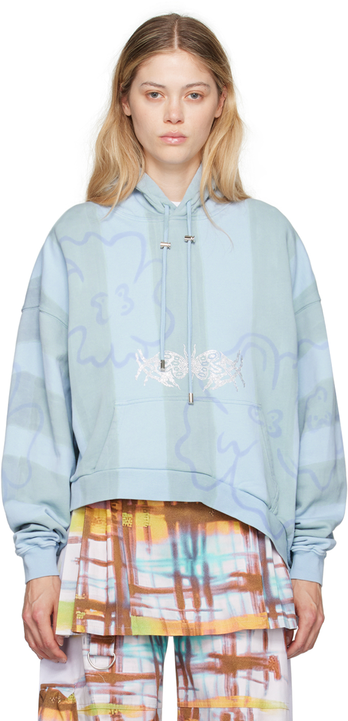 Shop Collina Strada Blue Wave Hem Hoodie In Storm Blue Flower St