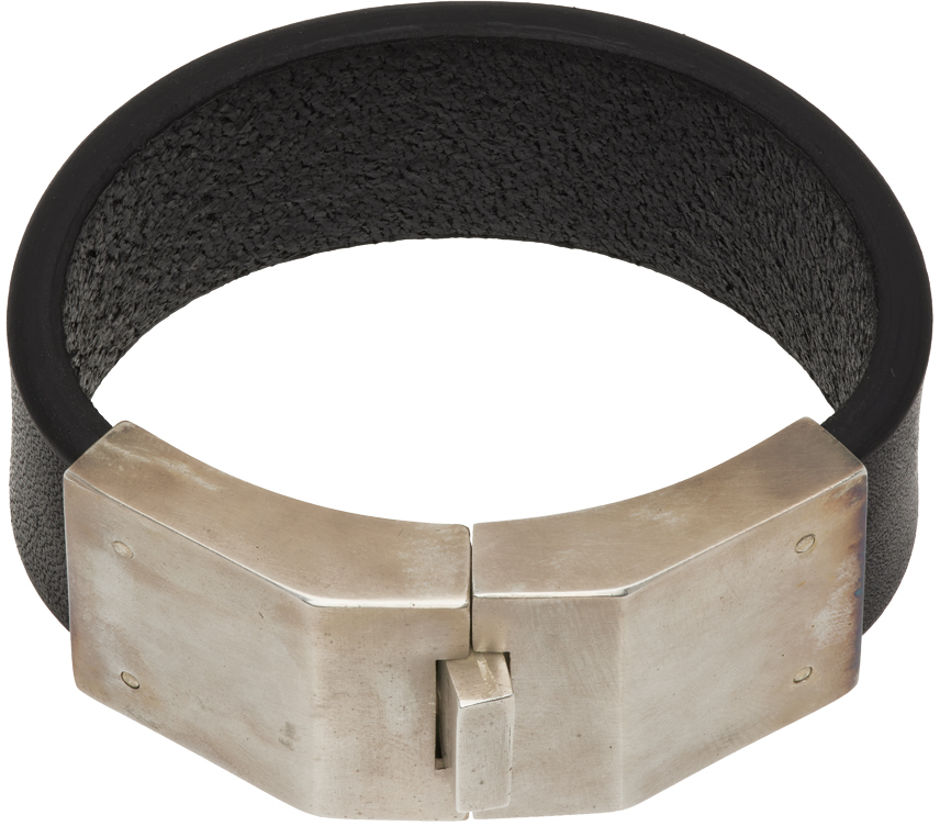 Silver & Black Narrow Box Lock Bracelet