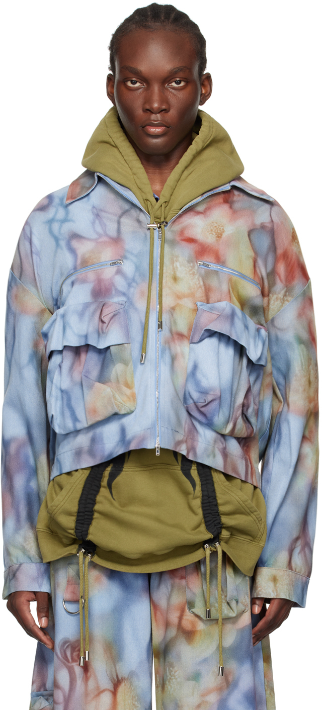 Blue Barbed Floral Nash Denim Jacket