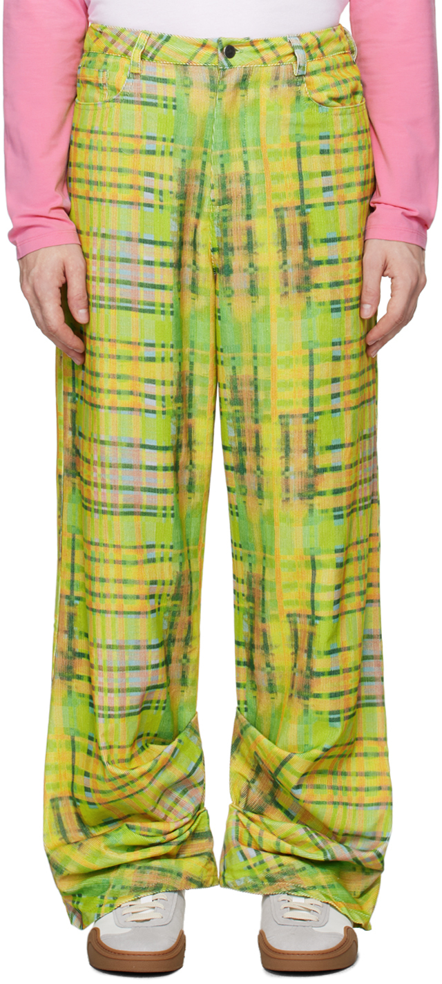 Shop Collina Strada Yellow & Green Plaid Dante Trousers In Lime Plaid