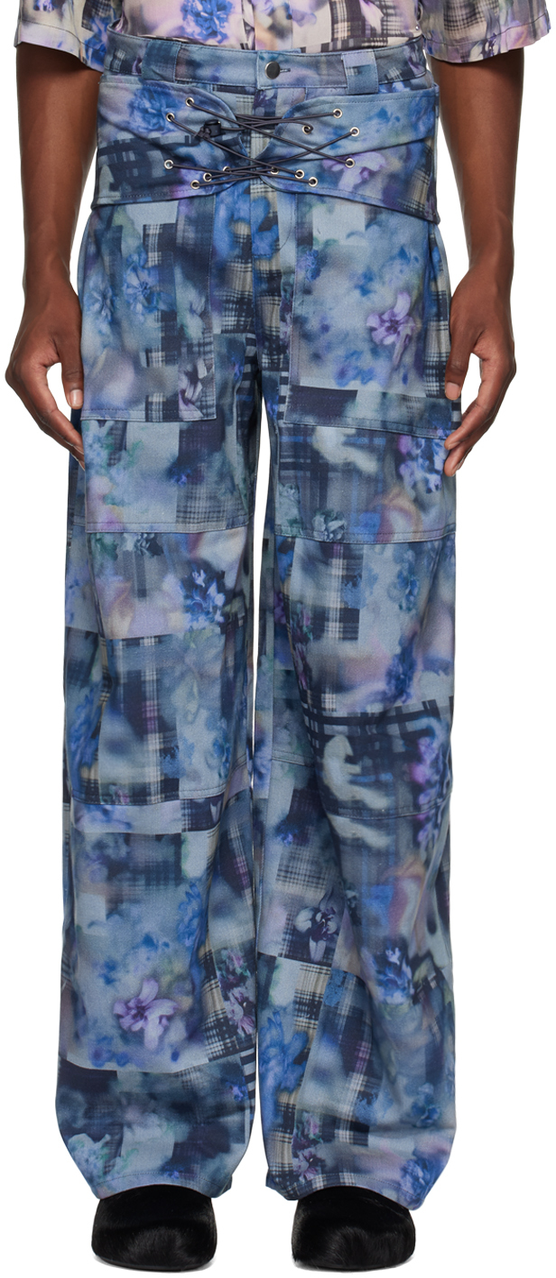 Shop Collina Strada Navy Bungee Trousers In Navy Garden Blur