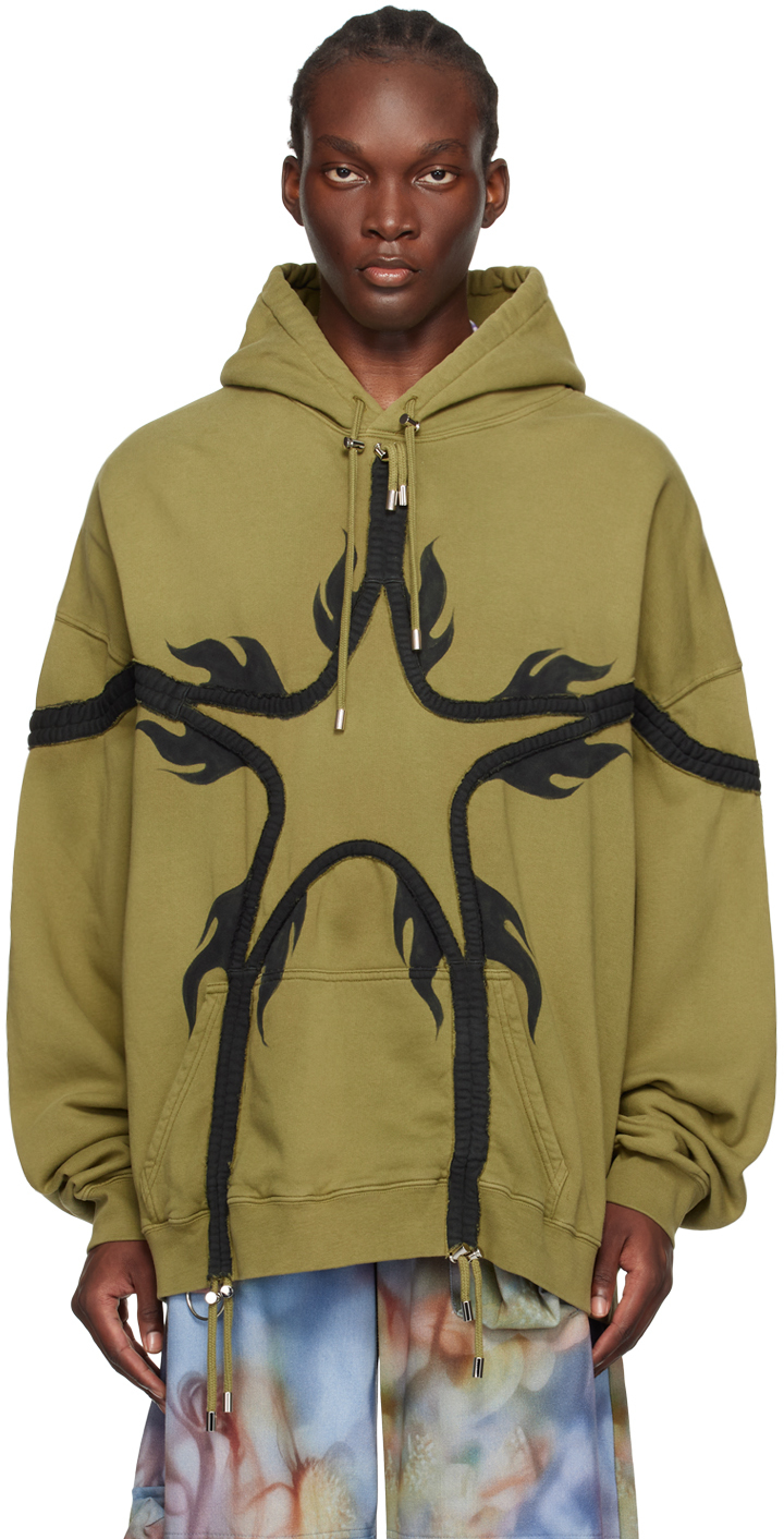 Shop Collina Strada Green Star Hoodie In Olive