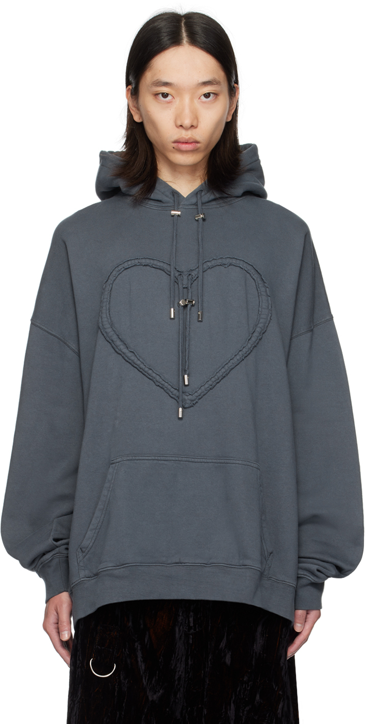 Shop Collina Strada Navy Heart Hoodie In Charcoal