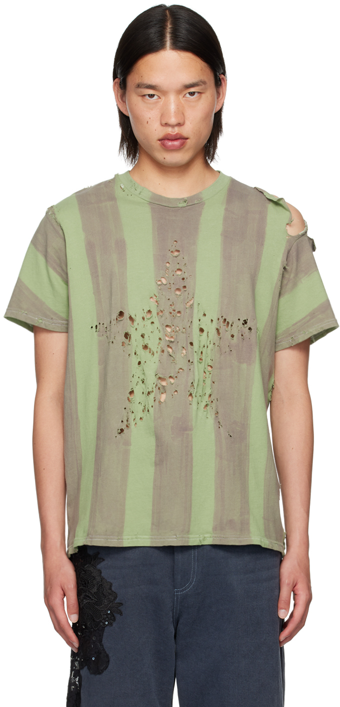 Shop Collina Strada Khaki Remnant Star T-shirt In Olive Stripe