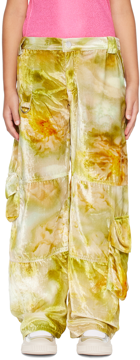 Collina Strada Kids Green Lawn Cargo Pants In Sage Molten Floral