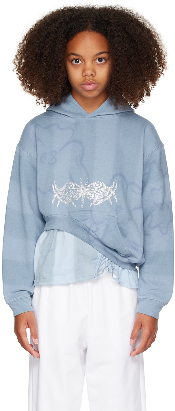 Collina Strada Kids Blue Tie-dyed Hoodie In Storm Blue Flower St