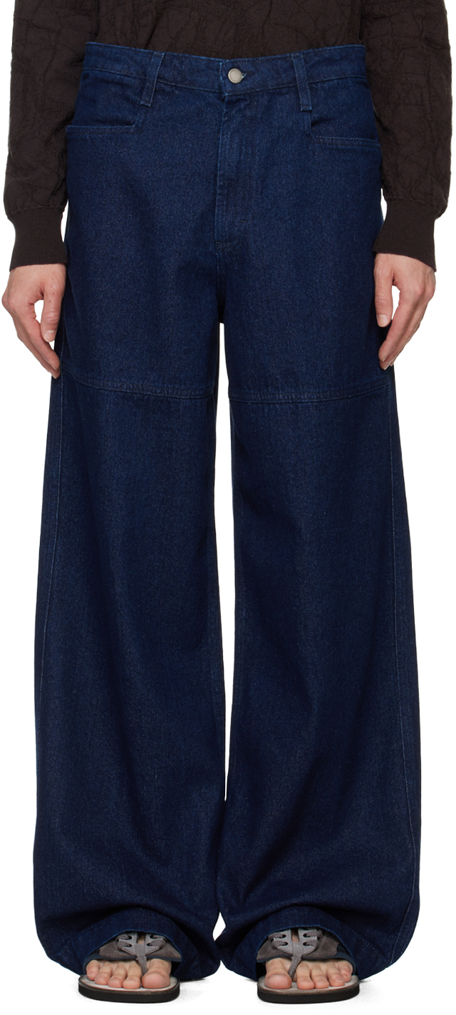 Shop Serapis Blue Sailor Jeans In Dark Blue Denim