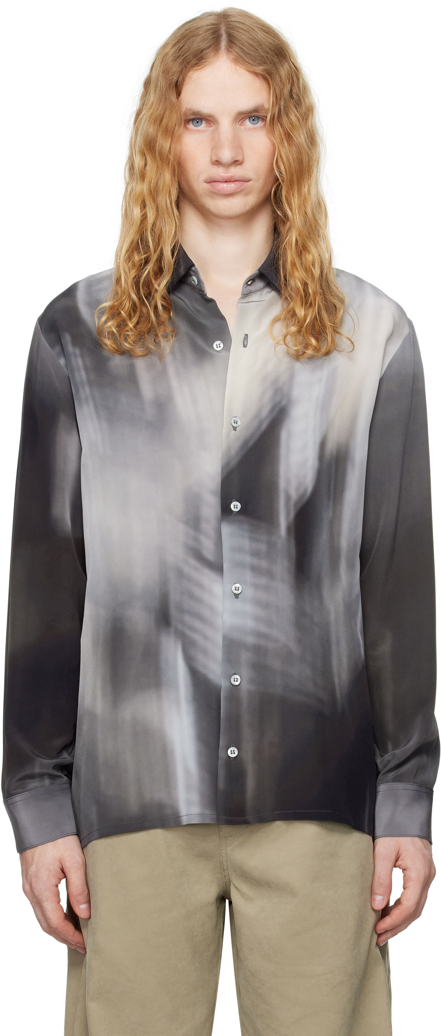 Shop Serapis Gray Berth Blur Silk Shirt In Print