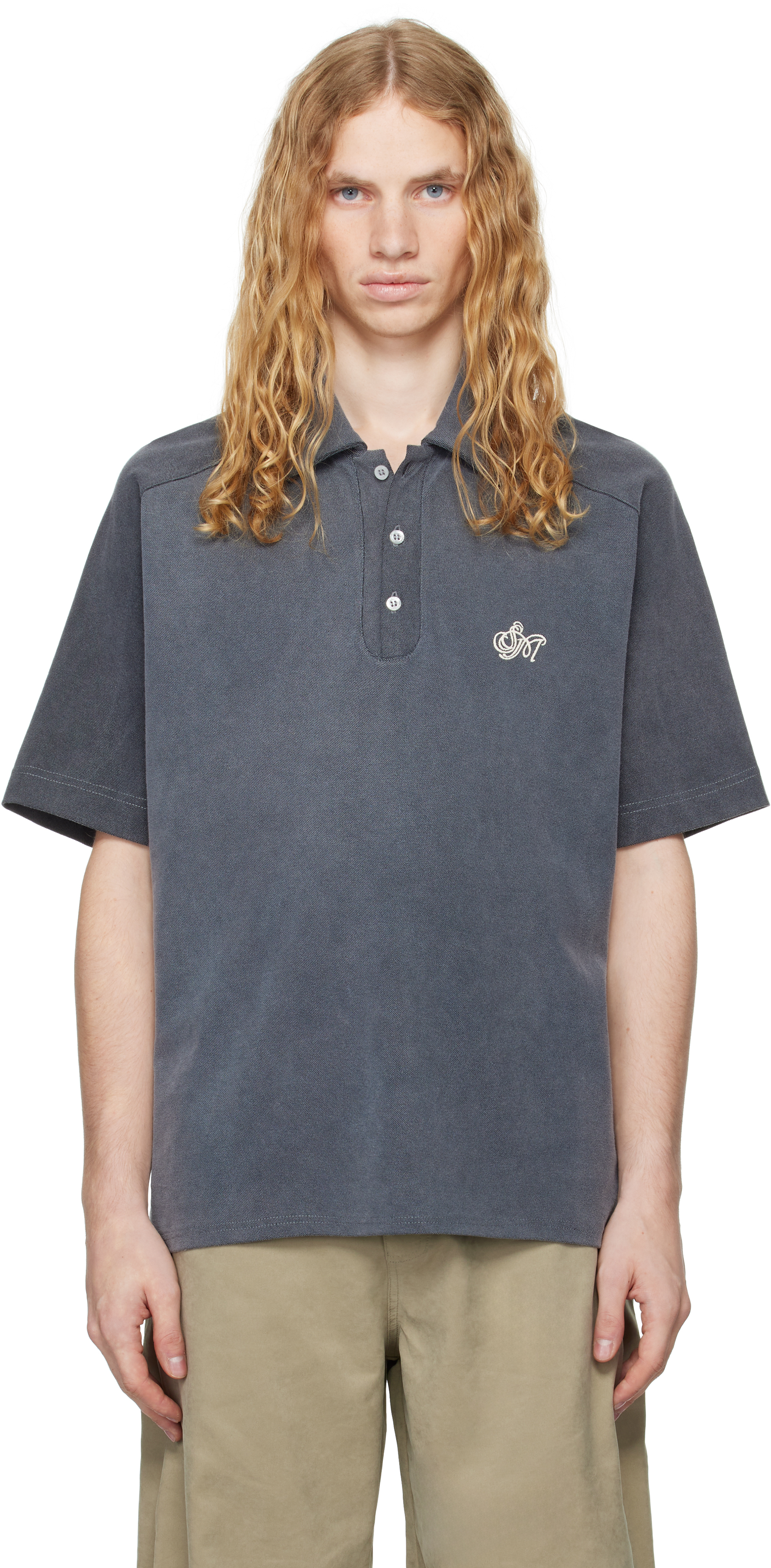 Shop Serapis Gray Dyed Sailor Polo In Grey