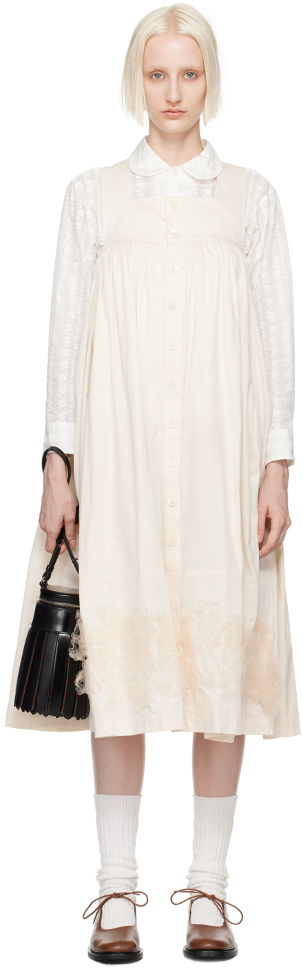 Shop Tao Comme Des Garçons Off-white Embroidered Tulle Midi Dress In 2 Natural